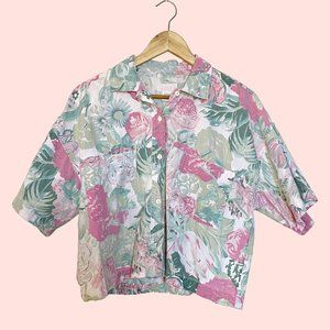Vintage Hawaiian cotton mid crop button up shirt